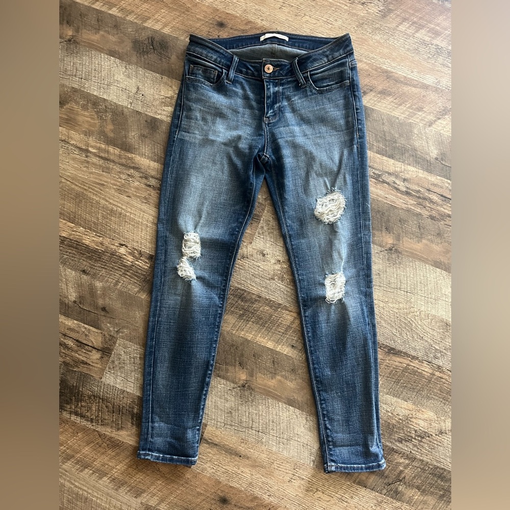 Daytrip Ripped Virgo Ankle Skinny Jeans in Dark Blue